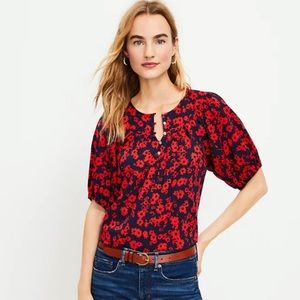 Loft Floral Round Yoke Puff Sleeve Top